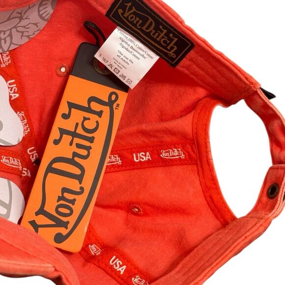 NWT! Von Dutch Distressed Denim Adjustable Dad Cap in Orange - One Size - Picture 6 of 7